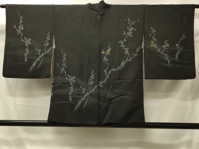 平和屋着物#羽織 寿光織 枝葉文 黒地 金銀糸 正絹 逸品 未使用 CABI6116in
