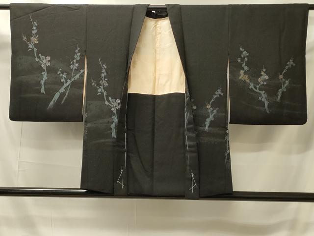 平和屋着物#羽織 寿光織 枝葉文 黒地 金銀糸 正絹 逸品 未使用 CABI6116in