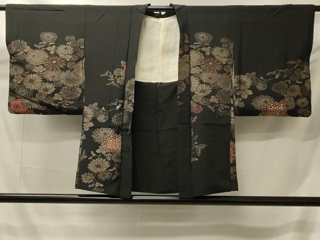 平和屋着物#羽織 寿光織 菊づくし 黒地 金糸 正絹 逸品 CABI6124in
