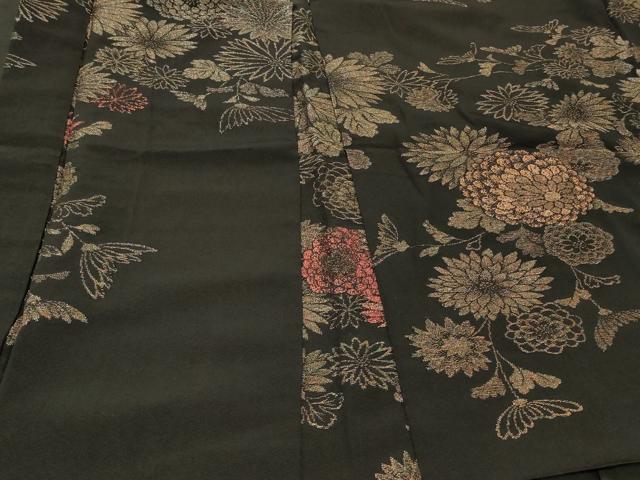 平和屋着物#羽織 寿光織 菊づくし 黒地 金糸 正絹 逸品 CABI6124in