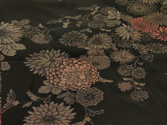平和屋着物#羽織 寿光織 菊づくし 黒地 金糸 正絹 逸品 CABI6124in