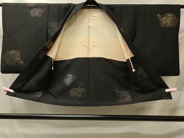 平和屋着物#羽織 寿光織 草花文 黒地 金銀糸 正絹 逸品 CABI6125in