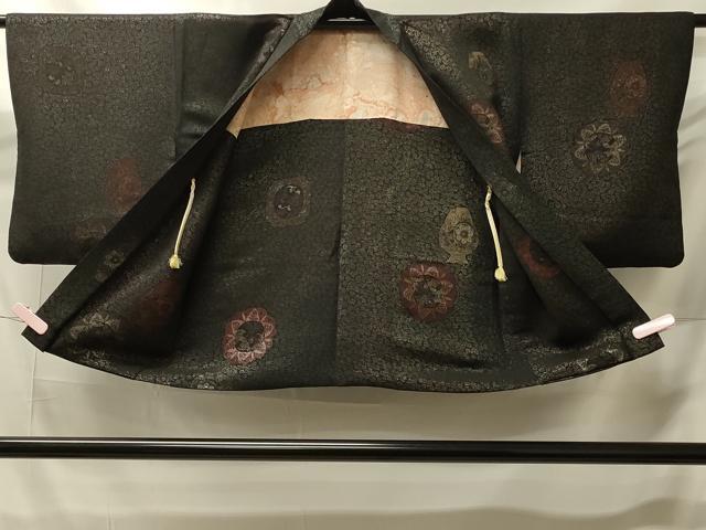 平和屋着物#羽織 陶器花文 黒地 金銀糸 正絹 逸品 CABI6127in
