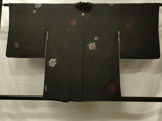 平和屋着物#羽織 寿光織 宝尽くし文 黒地 金銀糸 正絹 逸品 CABI6128in