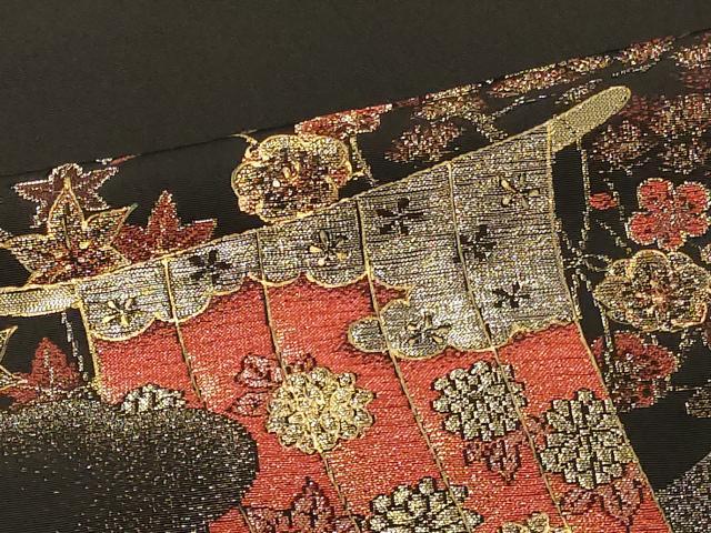 平和屋着物#羽織 寿光織 屏風草花文 黒地 金銀糸 正絹 逸品 CABI6129in