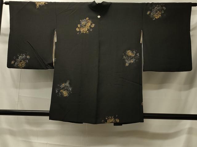 平和屋着物#羽織 寿光織 舞花文 黒地 金銀糸 正絹 逸品 CABI6131in