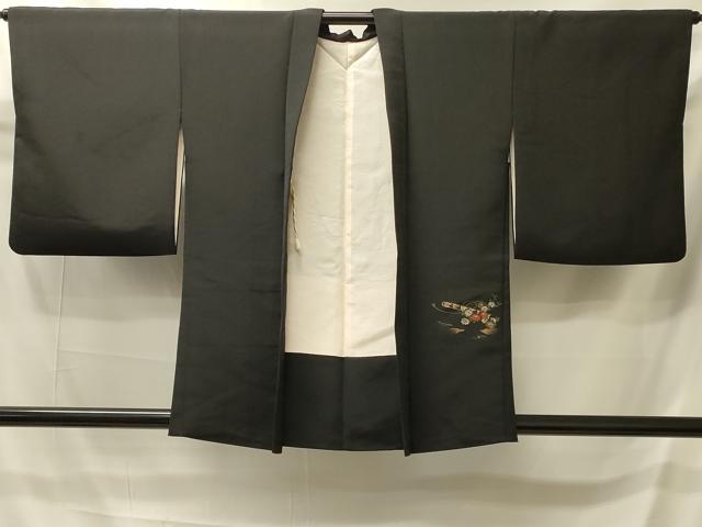 平和屋着物#羽織 寿光織 扇面鼓花文 黒地 金銀糸 正絹 逸品 CABI6134in