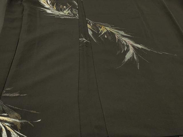 平和屋着物#羽織 寿光織 草葉文 黒地 金銀糸 正絹 逸品 CABI6136in
