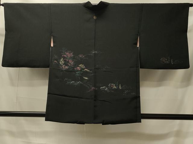 平和屋着物#羽織 寿光織 渡り橋風景文 黒地 金糸 正絹 逸品 CABI6148in