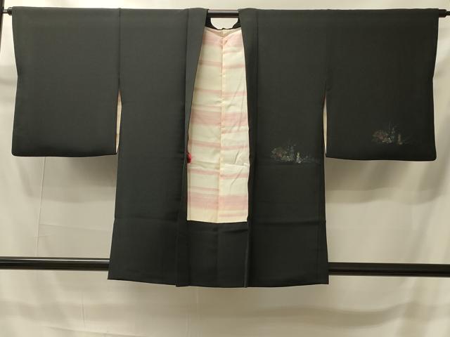 平和屋着物#羽織 寿光織 渡り橋風景文 黒地 金糸 正絹 逸品 CABI6148in