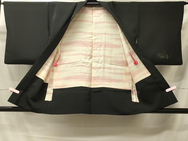 平和屋着物#羽織 寿光織 渡り橋風景文 黒地 金糸 正絹 逸品 CABI6148in