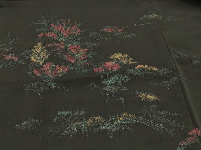 平和屋着物#羽織 寿光織 渡り橋風景文 黒地 金糸 正絹 逸品 CABI6148in