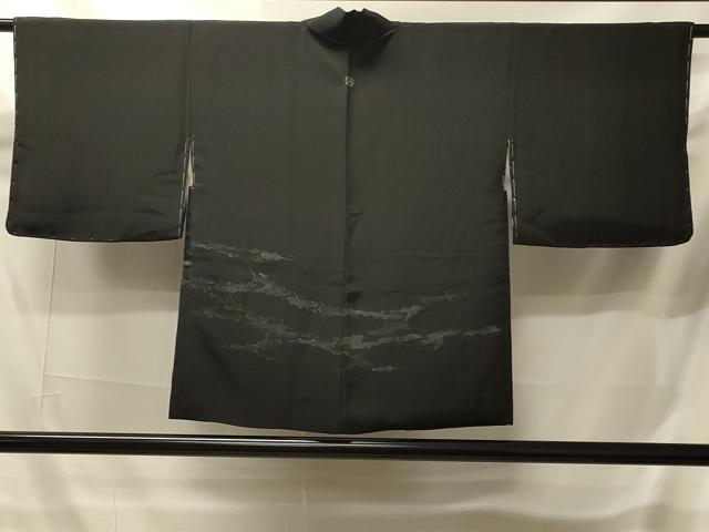 平和屋着物#羽織 寿光織 雲取り吉祥文 黒地 銀糸 正絹 逸品 未使用 CABI6151in