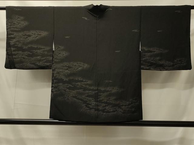 平和屋着物#羽織 寿光織 霞文 黒地 銀糸 正絹 逸品 CABI6154in