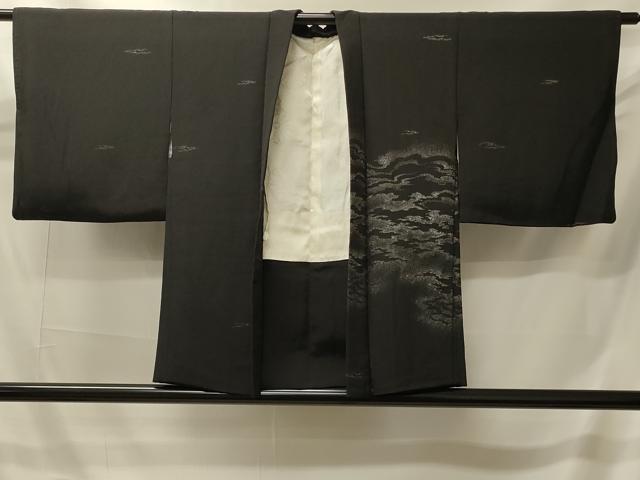 平和屋着物#羽織 寿光織 霞文 黒地 銀糸 正絹 逸品 CABI6154in