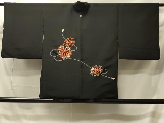平和屋着物#羽織 総刺繍 鏡裏花文 黒地 金糸 正絹 逸品 CABI6156in