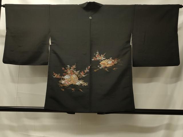 平和屋着物#羽織 寿光織 花車文 黒地 金銀糸 正絹 逸品 CABI6158in