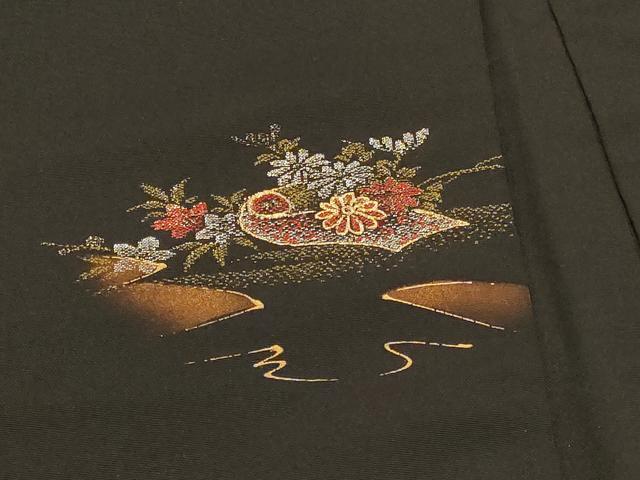 平和屋着物#羽織 寿光織 花車文 黒地 金銀糸 正絹 逸品 CABI6158in