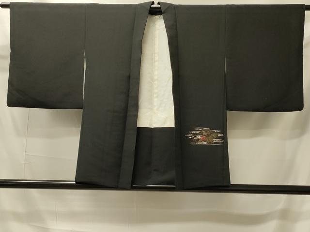 平和屋着物#羽織 寿光織 流水御所車花文 黒地 金銀糸 正絹 逸品 CABI6166in