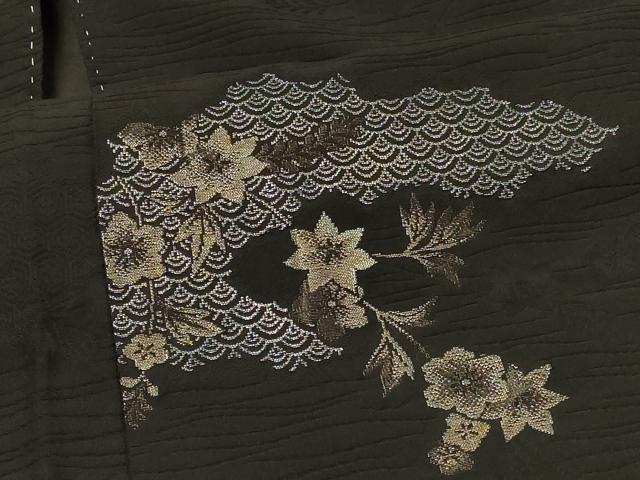 平和屋着物#羽織 寿光織 吉祥草花文 黒地 銀糸 正絹 逸品 CABI6169in