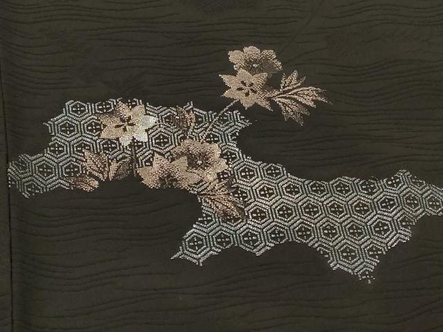 平和屋着物#羽織 寿光織 吉祥草花文 黒地 銀糸 正絹 逸品 CABI6169in