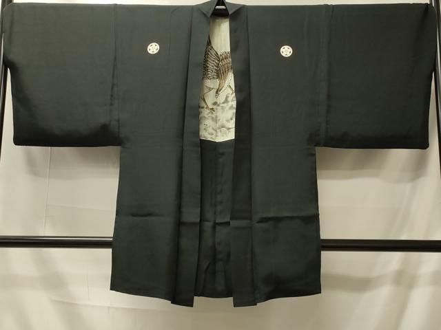 平和屋着物#男性 長羽織 黒紋付き 正絹 逸品 CABI6200in