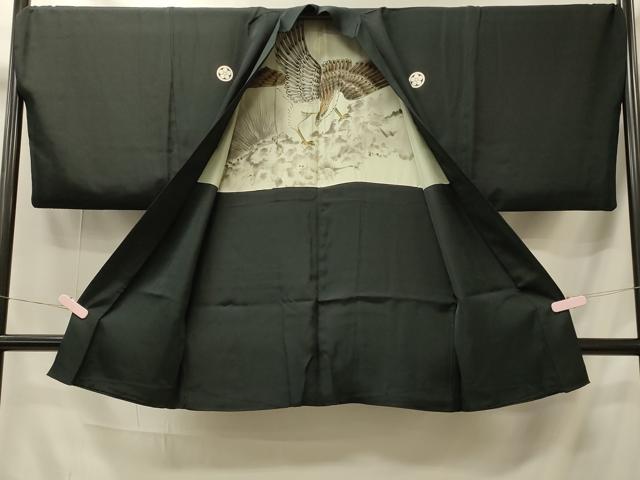 平和屋着物#男性 長羽織 黒紋付き 正絹 逸品 CABI6200in