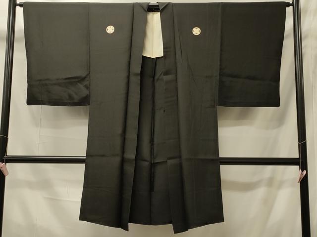 平和屋着物＃男性 長羽織 単衣 黒紋付き 正絹 逸品 CABI6203in