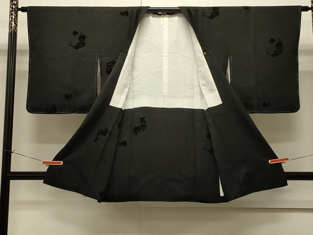 平和屋着物∞道行コート 輪奈ビロード 葡萄蔦の葉文 黒地 正絹 逸品 未使用 CABI6221in