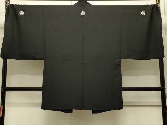 平和屋着物∞男性 長羽織 黒紋付き 銀通し地 キングサイズ 正絹 逸品 CABI6228in