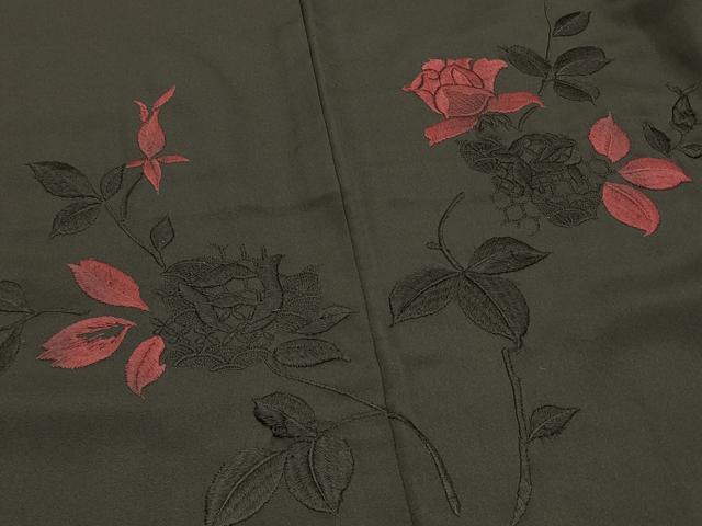 平和屋着物∞羽織 総刺繍 薔薇 バラ 黒地 正絹 逸品 CABI6230in