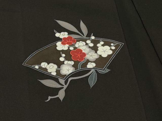 平和屋着物∞羽織 地紙草花文 黒地 正絹 逸品 CABI6242in