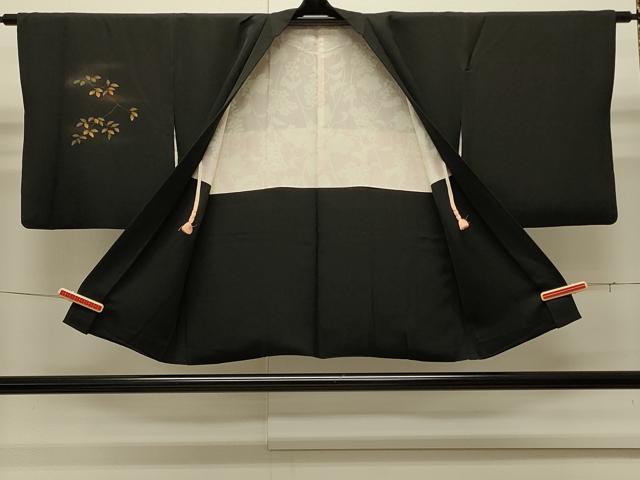 平和屋着物∞羽織 風景枝葉文 黒地 金彩 正絹 逸品 CABI6243in