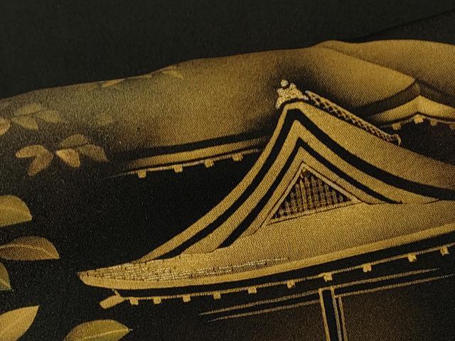 平和屋着物∞羽織 風景枝葉文 黒地 金彩 正絹 逸品 CABI6243in