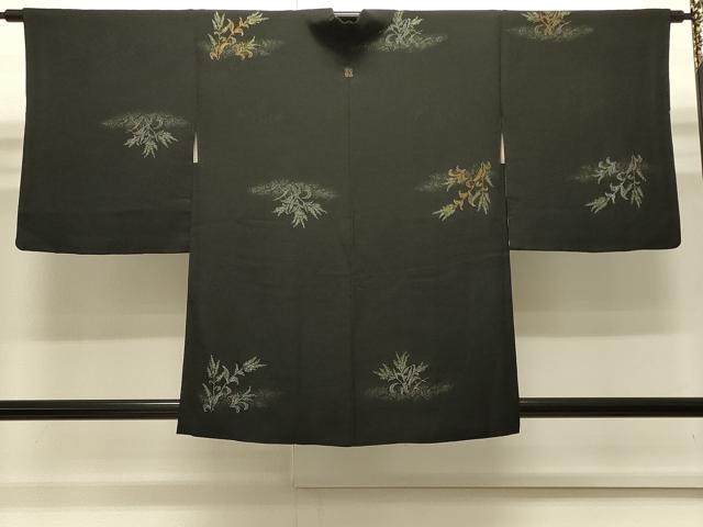 平和屋着物∞羽織 寿光織 草花文 黒地 金銀糸 正絹 逸品 CABI6252in