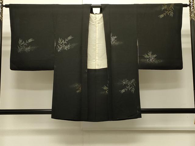 平和屋着物∞羽織 寿光織 草花文 黒地 金銀糸 正絹 逸品 CABI6252in