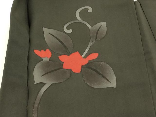 平和屋着物∞羽織 刺繍 花唐草文 黒地 正絹 逸品 未使用 CABI6258in