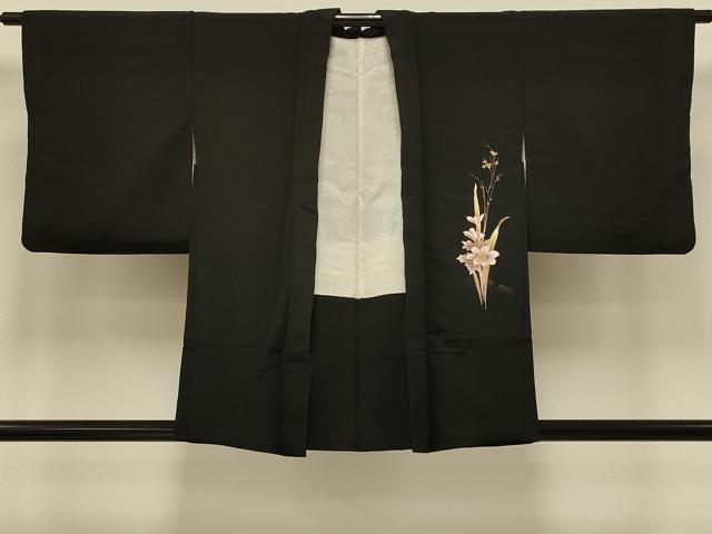 平和屋着物#羽織 枝花文 黒地 金彩 正絹 逸品 CABI6295in