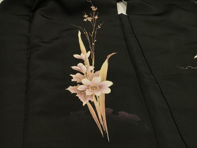 平和屋着物#羽織 枝花文 黒地 金彩 正絹 逸品 CABI6295in