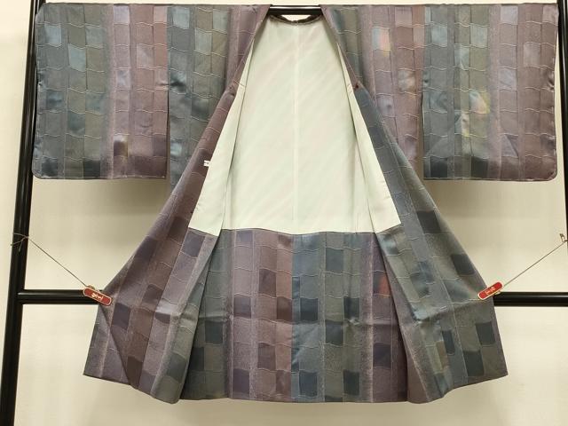 平和屋着物#道行コート 鎌田紫峰 瓦文 暈し染め 反端付き ロング丈 正絹 逸品 未使用 CABI6300in