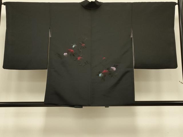 平和屋着物#羽織 総刺繍 草花文 黒地 正絹 逸品 CABI6302in