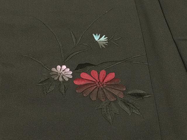 平和屋着物#羽織 総刺繍 草花文 黒地 正絹 逸品 CABI6302in