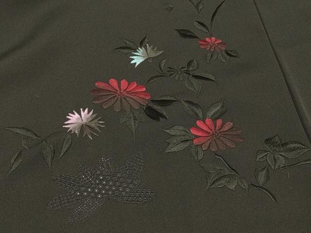 平和屋着物#羽織 総刺繍 草花文 黒地 正絹 逸品 CABI6302in