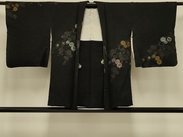 平和屋着物#羽織 寿光織 枝垂れ花文 黒地 金糸 正絹 逸品 CABI6306in