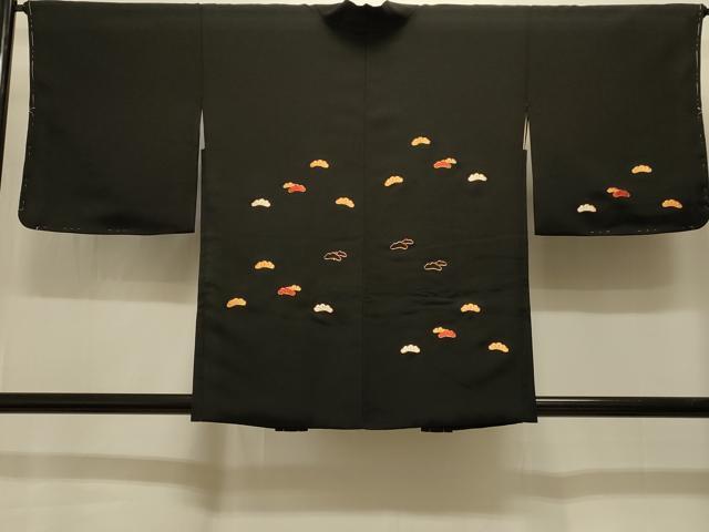 平和屋着物#羽織 駒刺繍 総刺繍 松葉文 黒地 金糸 正絹 逸品 未使用 CABI6325in