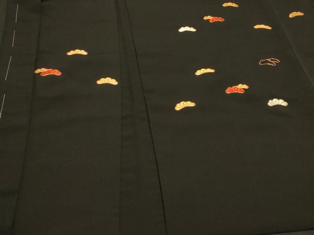 平和屋着物#羽織 駒刺繍 総刺繍 松葉文 黒地 金糸 正絹 逸品 未使用 CABI6325in