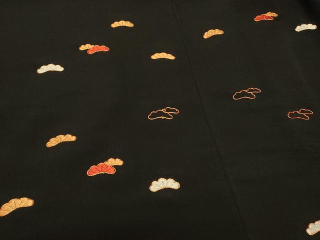 平和屋着物#羽織 駒刺繍 総刺繍 松葉文 黒地 金糸 正絹 逸品 未使用 CABI6325in