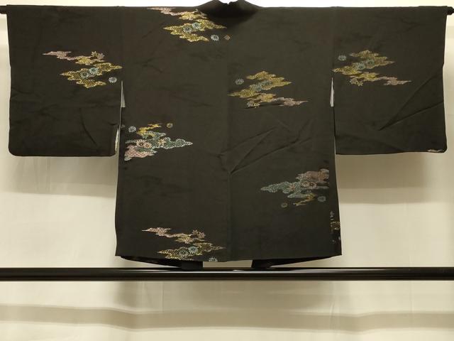 平和屋着物#羽織 寿光織 霞吉祥花文 黒地 金糸 正絹 逸品 CABI6332in
