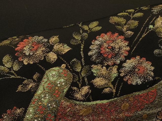 平和屋着物#羽織 寿光織 絵巻枝花文 黒地 金銀糸 正絹 逸品 CABI6335in