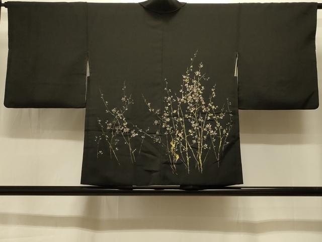 平和屋着物#羽織 寿光織 枝梅文 黒地 金銀糸 正絹 逸品 CABI6348in